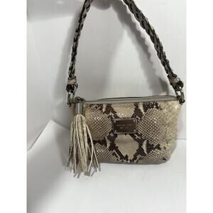 Michael Kors Beige Snakeskin Tasseled Shoulder Bag Astor Laced Grommets 10" W